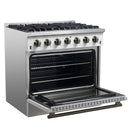 Forno 5-Piece Appliance Package - 36-Inch Gas Range, Wall Mount Range Hood, 60-Inch Refrigerator, Dishwasher, and 30-Inch Microwave Drawer in White with Antique Brass Handle