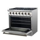 Forno 4-Piece Appliance Package - 36-Inch Gas Range, 60-Inch Refrigerator, Dishwasher, & 24-Inch Microwave Oven in White with Antique Brass Handle