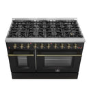 Forno 3-Piece Appliance Package - 48-Inch Gas Range, 60-Inch Convertible Refrigerator with Modern Trim, and Dishwasher in Black with Antique Brass Handle