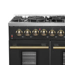 Forno 4-Piece Appliance Package - 48-Inch Gas Range, 60-Inch Convertible Refrigerator with Modern Trim, Dishwasher, and 24-Inch Microwave Oven in Black with Antique Brass Handle