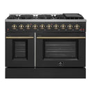 Forno Galiano 3-Piece Appliance Package - 48-Inch Gas Range, 36-Inch Refrigerator, & 24-Inch Dishwasher in Black with Antique Brass Trim