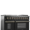 Forno Galiano 48-Inch Gas Range with 8 Burners and  6.58 Cu.Ft. Double Convection Oven in Black with Antique Brass Trim (FFSGS6244-48BLK)