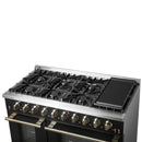 Forno Galiano 2-Piece Appliance Package - 48-Inch Gas Range & 48-Inch Wall Mount Range Hood in Black with Antique Brass Trim