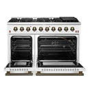 Forno 4-Piece Appliance Package - 48-Inch Gas Range, Wall Mount Range Hood, 60-Inch Refrigerator, Dishwasher in White with Antique Brass Handle