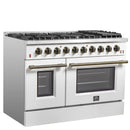 Forno Galiano 2-Piece Appliance Package - 48-Inch Gas Range & 48-Inch Wall Mount Range Hood in White with Antique Brass Trim