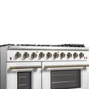 Forno 4-Piece Appliance Package - 48-Inch Gas Range, Wall Mount Range Hood, 36-Inch French Door Refrigerator, and Dishwasher in White with Antique Brass Handle