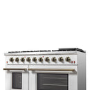 Forno Galiano 48-Inch Gas Range with 8 Burners and  6.58 Cu.Ft. Double Convection Oven in White with Antique Brass Trim (FFSGS6244-48WHT)