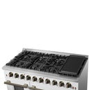 Forno 4-Piece Appliance Package - 48-Inch Gas Range, 60-Inch Refrigerator, Dishwasher, & 30-Inch Microwave Oven in White with Antique Brass Handle