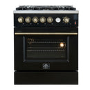 Forno Giovanni 30-Inch Gas Range with 5 Burners and 4.32 Cu.Ft. Convection Gas Oven with Temperature Gauge in Black with Antique Brass Trim (FFSGS6274-30BLK)