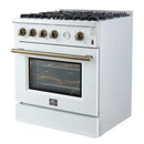 Forno Marco 30-Inch Gas Range with 4 Burners and 4.32 Cu.Ft. Convection Oven in White with Antique Brass Trim (FFSGS6277-30WHT)