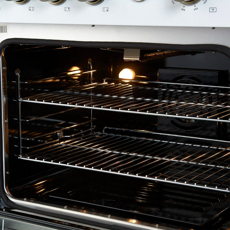 Forno Marco 30-Inch Gas Range with 4 Burners and 4.32 Cu.Ft. Convection Oven in White with Antique Brass Trim (FFSGS6277-30WHT)