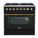 Forno Marco 36-Inch Gas Range with 6 Burners and 5.36 Cu.Ft. Convection Oven in Black with Antique Brass Trim (FFSGS6277-36BLK)