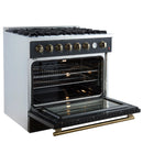Forno Marco 36-Inch Gas Range with 6 Burners and 5.36 Cu.Ft. Convection Oven in Black with Antique Brass Trim (FFSGS6277-36BLK)