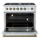 Forno Marco 36-Inch Gas Range with 6 Burners and 5.36 Cu.Ft. Convection Oven in White with Antique Brass Trim (FFSGS6277-36WHT)