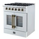 Forno Galiano 30-Inch French Door Gas Range with 5 Burners and 4.32 Cu.Ft. Convection Oven in White with Antique Brass Trim (FFSGS6444-30WHT)