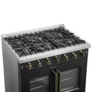 Forno Galiano 36-Inch French Door Gas Range with 6 Burners and 5.36 Cu.Ft. Convection Oven in Black with Antique Brass Trim (FFSGS6444-36BLK)