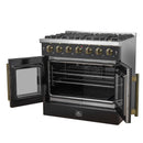 Forno Galiano 36-Inch French Door Gas Range with 6 Burners and 5.36 Cu.Ft. Convection Oven in Black with Antique Brass Trim (FFSGS6444-36BLK)