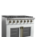 Forno Galiano 36-Inch French Door Gas Range with 6 Burners and 5.36 Cu.Ft. Convection Oven in White with Antique Brass Trim (FFSGS6444-36WHT)