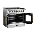 Forno Galiano 36-Inch French Door Gas Range with 6 Burners and 5.36 Cu.Ft. Convection Oven in White with Antique Brass Trim (FFSGS6444-36WHT)