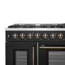 Forno Galiano 48-Inch French Door Gas Range with 8 Burners and 6.58 Cu. Ft. Convection Oven in Black with Antique Brass Trim (FFSGS6444-48BLK)