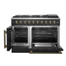 Forno Galiano 48-Inch French Door Gas Range with 8 Burners and 6.58 Cu. Ft. Convection Oven in Black with Antique Brass Trim (FFSGS6444-48BLK)