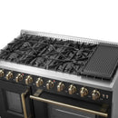 Forno Galiano 48-Inch French Door Gas Range with 8 Burners and 6.58 Cu. Ft. Convection Oven in Black with Antique Brass Trim (FFSGS6444-48BLK)
