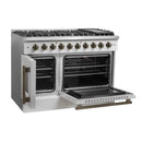 Forno Galiano 48-Inch French Door Gas Range with 8 Burners and 6.58 Cu. Ft. Convection Oven in White with Antique Brass Trim (FFSGS6444-48WHT)