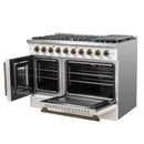 Forno Galiano 48-Inch French Door Gas Range with 8 Burners and 6.58 Cu. Ft. Convection Oven in White with Antique Brass Trim (FFSGS6444-48WHT)