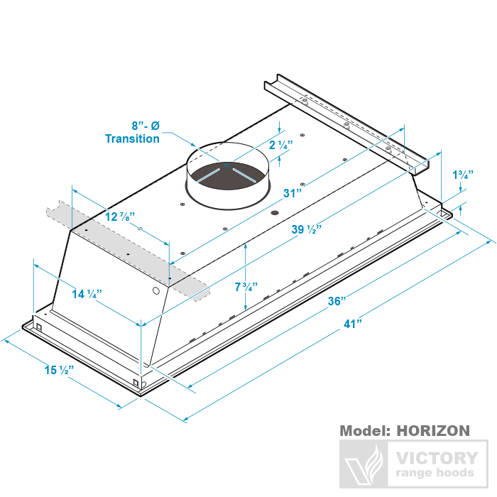 Victory Horizon 36-Inch 900 CFM Powerful Flush Ceiling Range Hood in Stainless Steel (HORIZON)