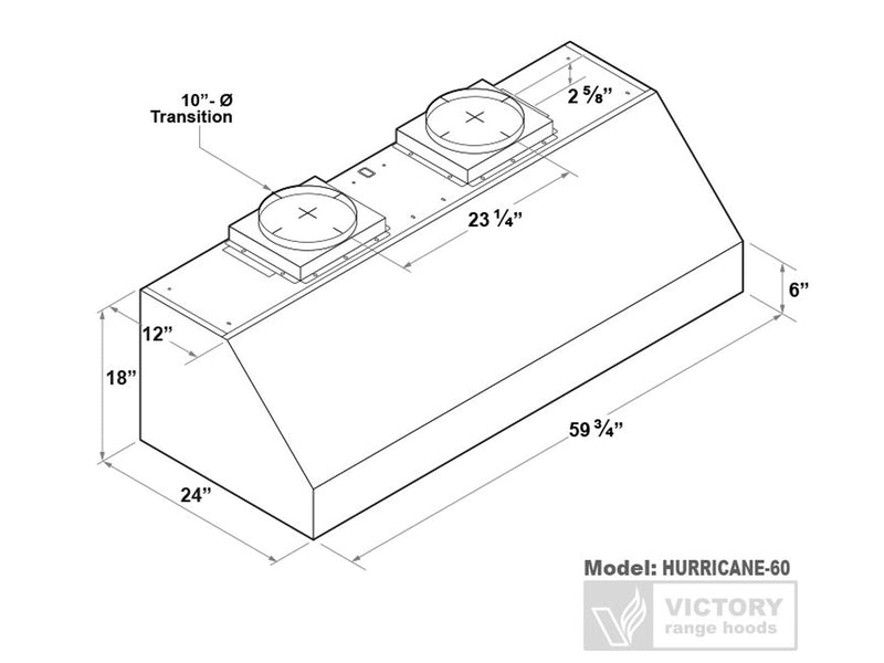 Victory Hurricane 60-Inch 2000 CFM Under Cabinet Range Hood in Stainless Steel (Hurricane-60)