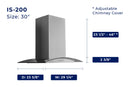 Hauslane 30-Inch 600 Convertible Island Range Hood in Stainless Steel (IS-200SS-30)