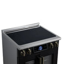 FORNO Maximus 30-Inch Induction Range with 4.32 Cu. Ft. Convection Oven, French Door, 4 Cooking Zones,  Air Sous Vide, Air Fry Basket in Black with Antique Brass Trim (FFSIN0932-30BLK)