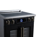 FORNO Maximus 30-Inch Induction Range with 4.32 Cu. Ft. Convection Oven, French Door, 4 Cooking Zones,  Air Sous Vide, Air Fry Basket in Black with Antique Brass Trim (FFSIN0932-30BLK)