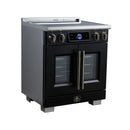 FORNO Maximus 30-Inch Induction Range with 4.32 Cu. Ft. Convection Oven, French Door, 4 Cooking Zones,  Air Sous Vide, Air Fry Basket in Black with Antique Brass Trim (FFSIN0932-30BLK)