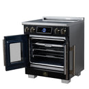 FORNO Maximus 30-Inch Induction Range with 4.32 Cu. Ft. Convection Oven, French Door, 4 Cooking Zones,  Air Sous Vide, Air Fry Basket in Black with Antique Brass Trim (FFSIN0932-30BLK)