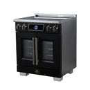 FORNO Maximus 30-Inch Induction Range with 4.32 Cu. Ft. Convection Oven, French Door, 4 Cooking Zones,  Air Sous Vide, Air Fry Basket in Black with Antique Brass Trim (FFSIN0932-30BLK)