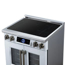 FORNO Maximus 30-Inch Induction Range with 4.32 Cu. Ft. Convection Oven, French Door, 4 Cooking Zones,  Air Sous Vide, Air Fry Basket in White with Antique Brass Trim (FFSIN0932-30WHT)