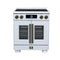 FORNO Maximus 30-Inch Induction Range with 4.32 Cu. Ft. Convection Oven, French Door, 4 Cooking Zones,  Air Sous Vide, Air Fry Basket in White with Antique Brass Trim (FFSIN0932-30WHT)