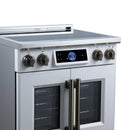 FORNO Maximus 30-Inch Induction Range with 4.32 Cu. Ft. Convection Oven, French Door, 4 Cooking Zones,  Air Sous Vide, Air Fry Basket in White with Antique Brass Trim (FFSIN0932-30WHT)