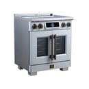 FORNO Maximus 30-Inch Induction Range with 4.32 Cu. Ft. Convection Oven, French Door, 4 Cooking Zones,  Air Sous Vide, Air Fry Basket in White with Antique Brass Trim (FFSIN0932-30WHT)