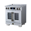 FORNO Maximus 30-Inch Induction Range with 4.32 Cu. Ft. Convection Oven, French Door, 4 Cooking Zones,  Air Sous Vide, Air Fry Basket in White with Antique Brass Trim (FFSIN0932-30WHT)