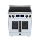 FORNO Maximus 30-Inch Induction Range with 4.32 Cu. Ft. Convection Oven, French Door, 4 Cooking Zones,  Air Sous Vide, Air Fry Basket in White with Antique Brass Trim (FFSIN0932-30WHT)