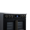 FORNO Maximus 36-Inch Induction Range with 5.36 Cu. Ft. Convection Oven, French Door, 5 Cooking Zones,  Air Sous Vide, Air Fry Basket in Black with Antique Brass Trim (FFSIN0932-36BLK)
