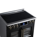 FORNO Maximus 36-Inch Induction Range with 5.36 Cu. Ft. Convection Oven, French Door, 5 Cooking Zones,  Air Sous Vide, Air Fry Basket in Black with Antique Brass Trim (FFSIN0932-36BLK)
