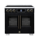 FORNO Maximus 36-Inch Induction Range with 5.36 Cu. Ft. Convection Oven, French Door, 5 Cooking Zones,  Air Sous Vide, Air Fry Basket in Black with Antique Brass Trim (FFSIN0932-36BLK)
