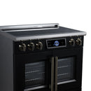 FORNO Maximus 36-Inch Induction Range with 5.36 Cu. Ft. Convection Oven, French Door, 5 Cooking Zones,  Air Sous Vide, Air Fry Basket in Black with Antique Brass Trim (FFSIN0932-36BLK)