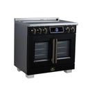 FORNO Maximus 36-Inch Induction Range with 5.36 Cu. Ft. Convection Oven, French Door, 5 Cooking Zones,  Air Sous Vide, Air Fry Basket in Black with Antique Brass Trim (FFSIN0932-36BLK)