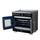 FORNO Maximus 36-Inch Induction Range with 5.36 Cu. Ft. Convection Oven, French Door, 5 Cooking Zones,  Air Sous Vide, Air Fry Basket in Black with Antique Brass Trim (FFSIN0932-36BLK)