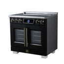 FORNO Maximus 36-Inch Induction Range with 5.36 Cu. Ft. Convection Oven, French Door, 5 Cooking Zones,  Air Sous Vide, Air Fry Basket in Black with Antique Brass Trim (FFSIN0932-36BLK)