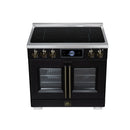 FORNO Maximus 36-Inch Induction Range with 5.36 Cu. Ft. Convection Oven, French Door, 5 Cooking Zones,  Air Sous Vide, Air Fry Basket in Black with Antique Brass Trim (FFSIN0932-36BLK)